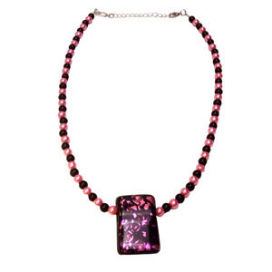 Pink and Black Beaded Necklace and Pendant 1334